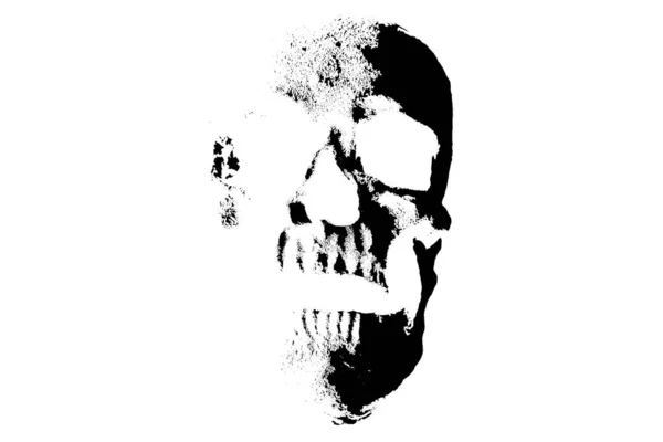 ハロウィンだ ハロウィーンの人間の頭蓋骨 人間の頭蓋骨を笑う悪 気味が悪いし怖い テキストのための部屋 ハロウィンスカルアート ヒューマンスカルアート Covid 19ハロウィン人間の頭蓋骨 ブラックに隔離された怪物人間の頭蓋骨 — ストック写真