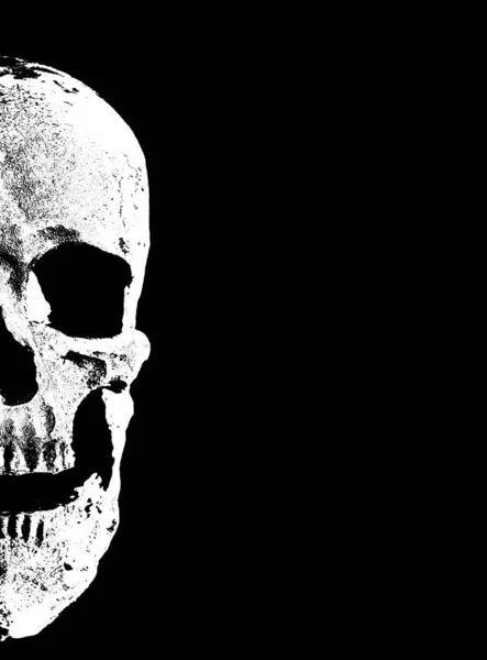 ハロウィンだ ハロウィーンの人間の頭蓋骨 人間の頭蓋骨を笑う悪 気味が悪いし怖い テキストのための部屋 ハロウィンスカルアート ヒューマンスカルアート Covid 19ハロウィン人間の頭蓋骨 ブラックに隔離された怪物人間の頭蓋骨 — ストック写真