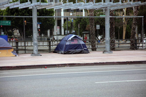 9-2-2018 Los Angeles, California: Homeless people living on the streets and sidewalks of Los Angeles Califorina.