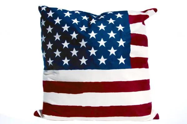 American Flag Pillow Isolated White Room Text — стокове фото