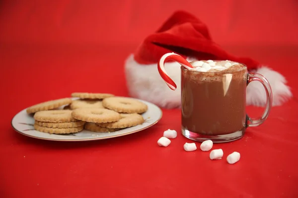 Cookies Santa Claus Fresh Baked Cookies Hot Chocolate Marshmallows Left — Stock Photo, Image