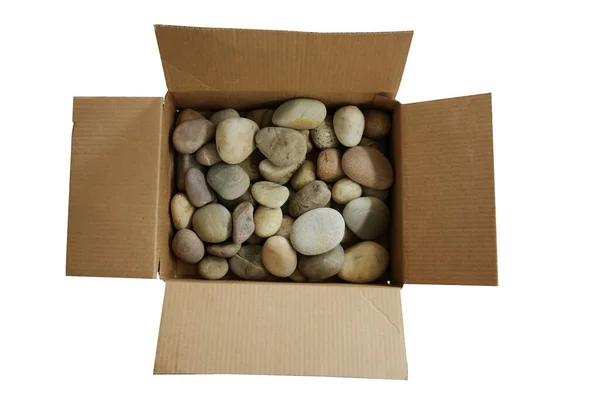Caja Rocas Una Caja Cartón Llena Piedras Más Tonta Que —  Fotos de Stock