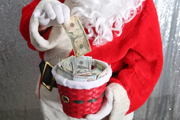 Santa Claus Christmas Charity Donations Santa Collects Money Needy Donations — Fotografia de Stock