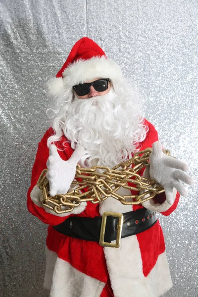 Santa Claus Santa Claus Portrait Santa Wears Cool Black Sunglasses — Φωτογραφία Αρχείου