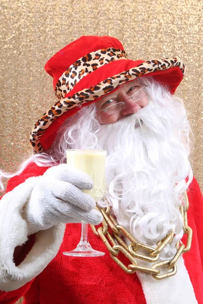 Santa Claus Santa Claus Drinks Eggnog Christmas Eggnog Drink Holiday — Zdjęcie stockowe