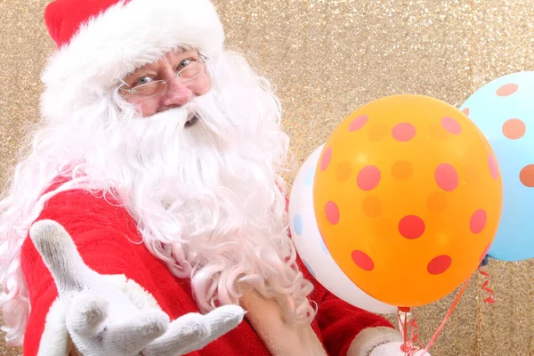 Santa Claus Santa Claus Holds Balloons Merry Christmas Balloons Helium — Zdjęcie stockowe