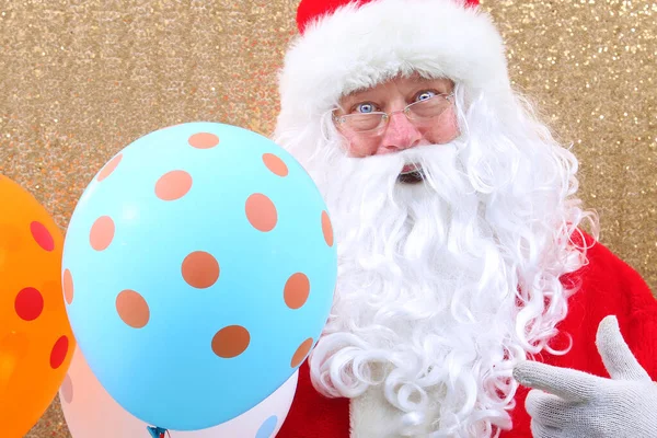 Santa Claus Santa Claus Holds Balloons Merry Christmas Balloons Helium — Stockfoto