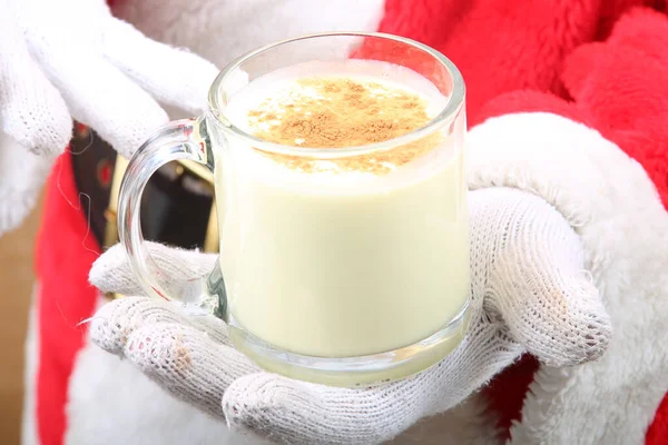 Santa Claus Santa Claus Drinks Eggnog Christmas Eggnog Drink Holiday — 图库照片