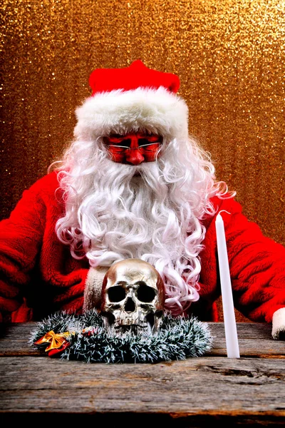 Natale Halloween Babbo Natale Malvagio Teschio Umano Babbo Natale Teschio — Foto Stock