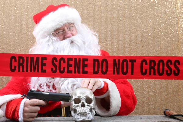 Halloween Christmas Santa Claus Santa Claus Holds Human Skull Santa — Stock Photo, Image