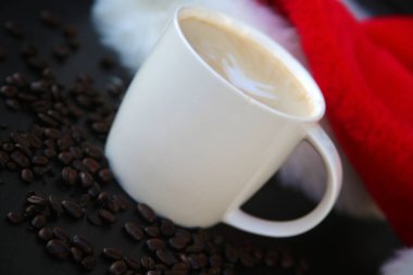 Santa Hat with Coffee. Santa Hat with Latte or Coffee or Espresso or Hot Chocolate.