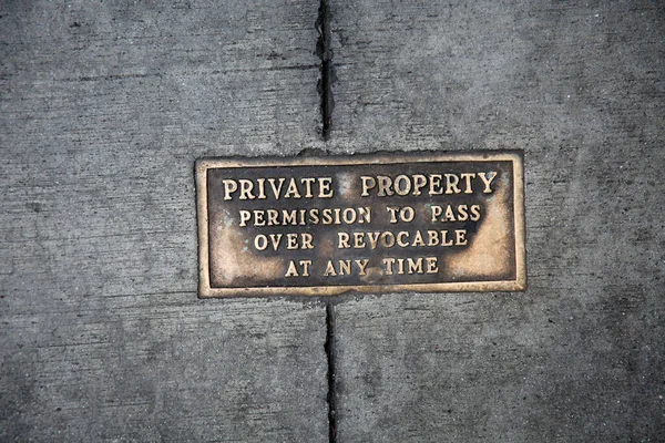 Metal Words Sidewalk Old Metal Words Imbedded Cement Private Property — Stock fotografie