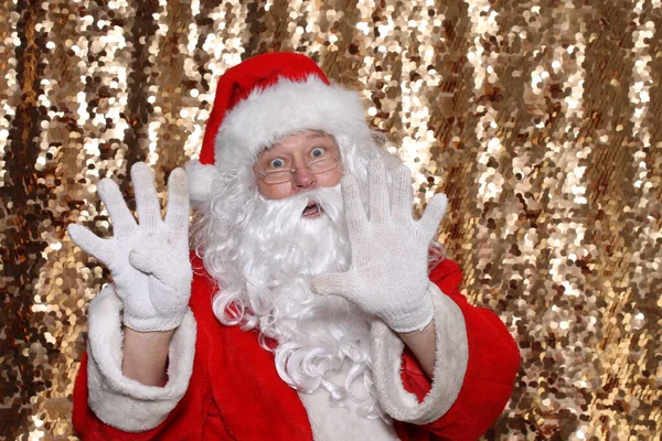 Santa Claus Santa Claus Holds Nine Fingers Air Says Only — Stockfoto