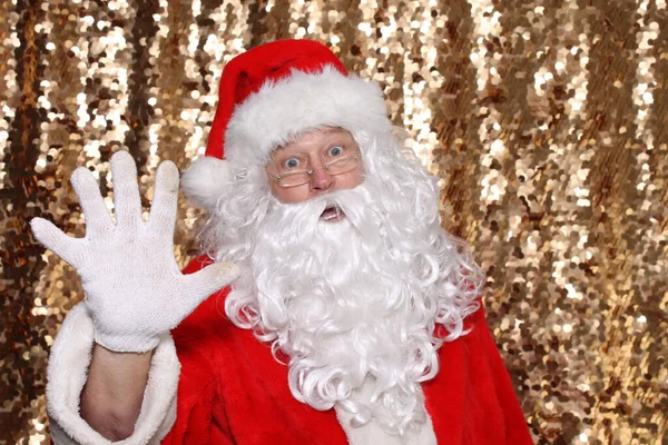 Santa Claus Santa Claus Holds Five Fingers Air Says Only — Stockfoto