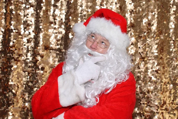 Santa Claus Santa Claus Holds His Fingers His Face Deep — Stock fotografie