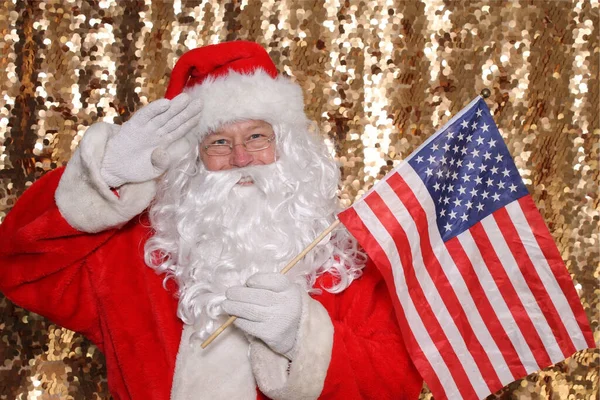 Santa Claus Santa Claus Holds American Flag Santa All American — ストック写真