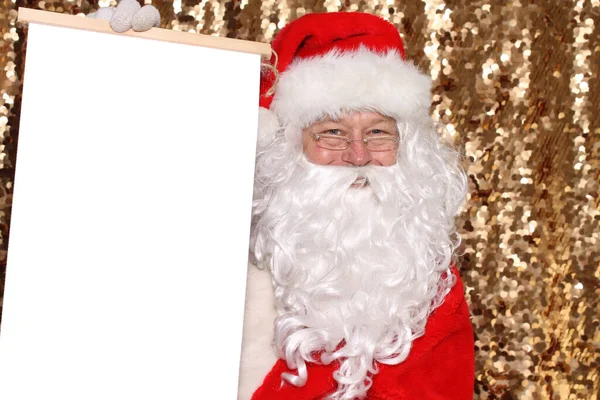 Santa Claus Santa Claus Holds Blank White Scroll Room Your — Stockfoto