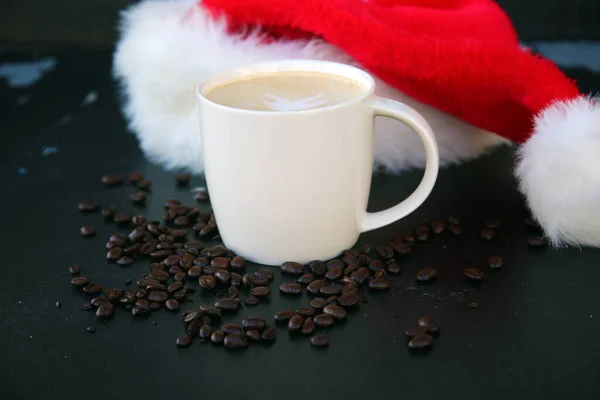 Santa Hat Coffee Santa Hat Latte Coffee Espresso Hot Chocolate — Stock Photo, Image