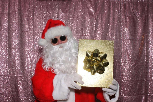 Santa Claus Golden Christmas Gift Gold Bow Santa Photo Booth — Stock fotografie