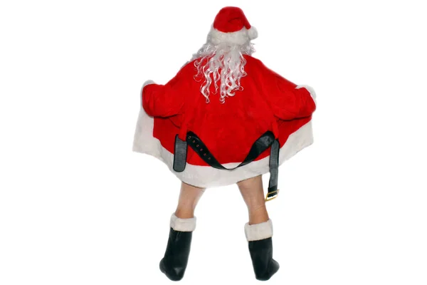 Noel Baba Ceketini Açıyor Parlıyor Çılgın Noel Baba Teşhircidir Çıplak — Stok fotoğraf