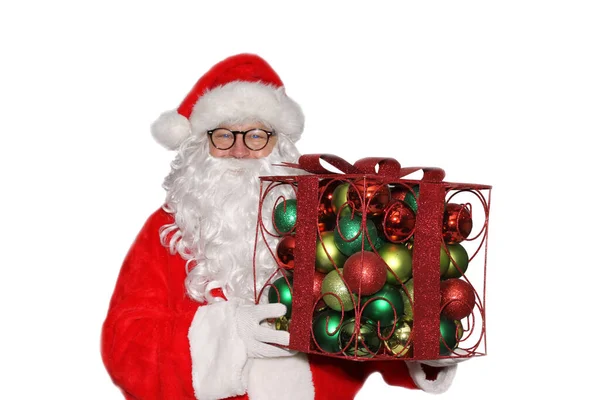 Kerstmis Kerstcadeau Met Kerstman Kerstversieringen Kerstman Kerstman Heeft Een Kerstversiering — Stockfoto