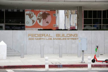 27 Ağustos 2021 Los Angeles California: Los Angeles 'ta Federal İnşaat Giriş ve İşareti. 