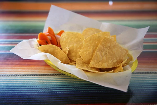 Chips Salsa Nachos Chips Maíz Con Salsa Comida Mexicana Chips — Foto de Stock