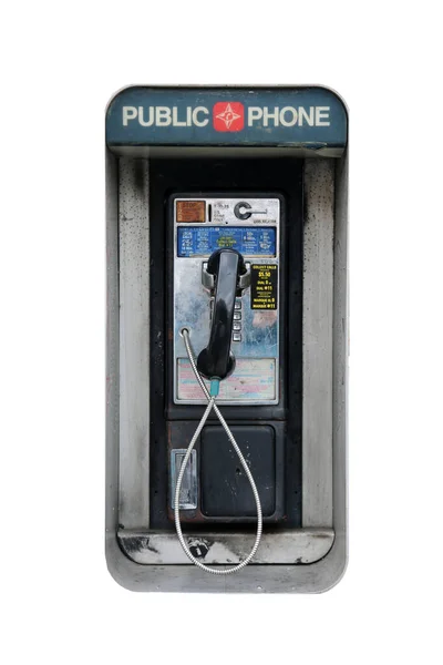 2021年8月27日 美国加利福尼亚州洛杉矶 在阳光明媚的一天 一个老式的 肮脏的投币电话在城市人行道上被显示出来 公共付费电话 供任何人使用 — 图库照片