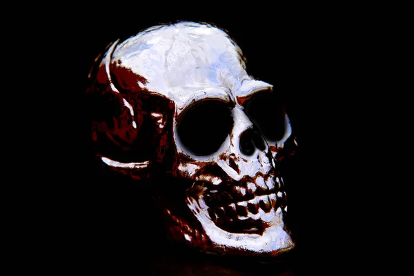 ハロウィンだ 人間の頭蓋骨 ハロウィン ヒューマン スカル ハロウィン ヒューマン スカル ブラックに隔離された不気味な怪物人間の頭蓋骨 ハロウィンスカル — ストック写真