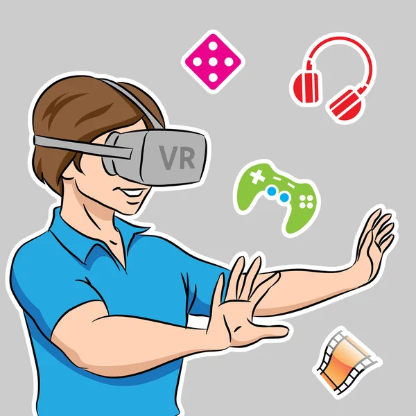 Guy Wearing a Virtual Reality Headset — Stock Vector