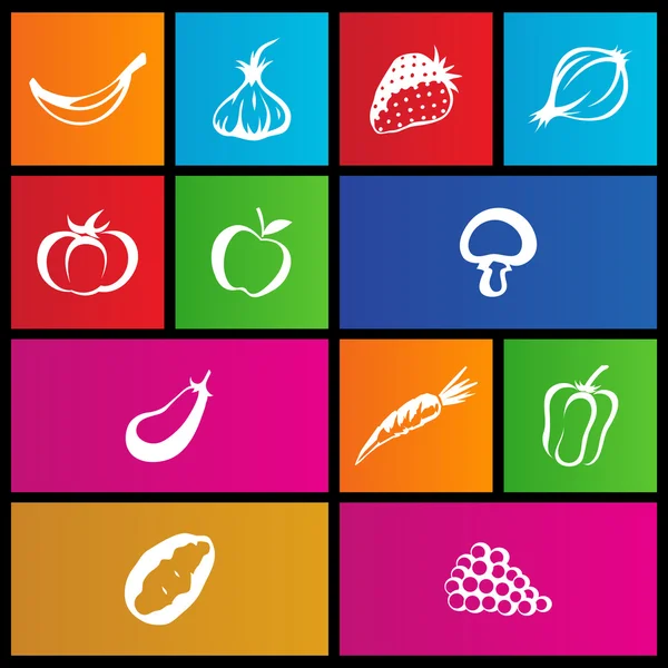 Metro style fruit and vegetable icons — Stock Photo, Image