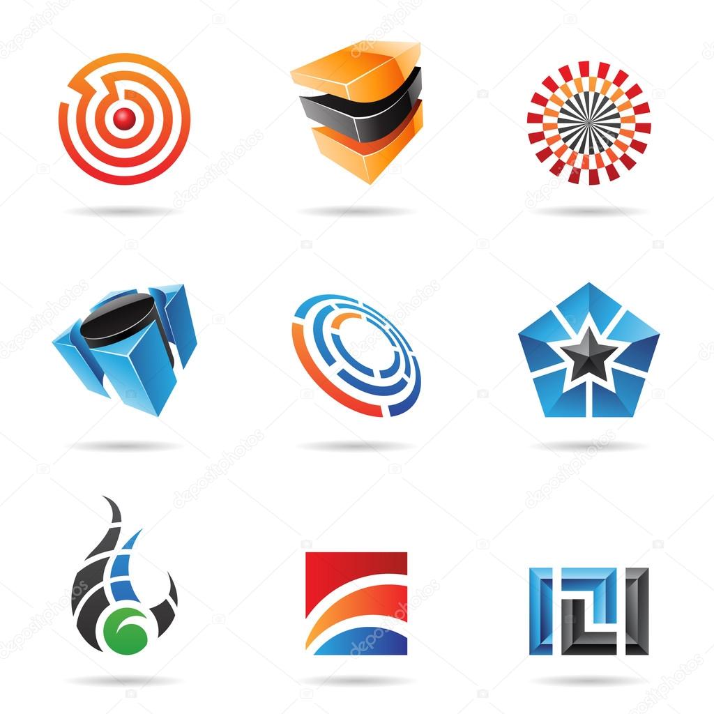 Various colorful abstract icons isolated on a white background