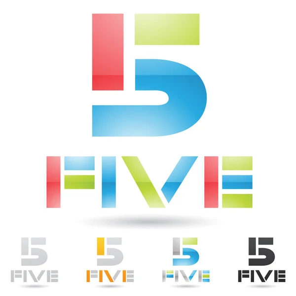Kleurrijke en abstracte iconen voor nummer 5, set 3 — Stockfoto