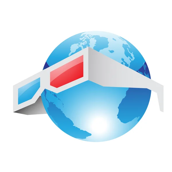 3d Red Blue Glasses and World — Stock Photo, Image