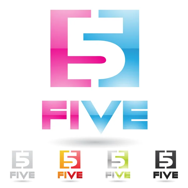Kleurrijke en abstracte iconen voor nummer 5, set 1 — Stockfoto