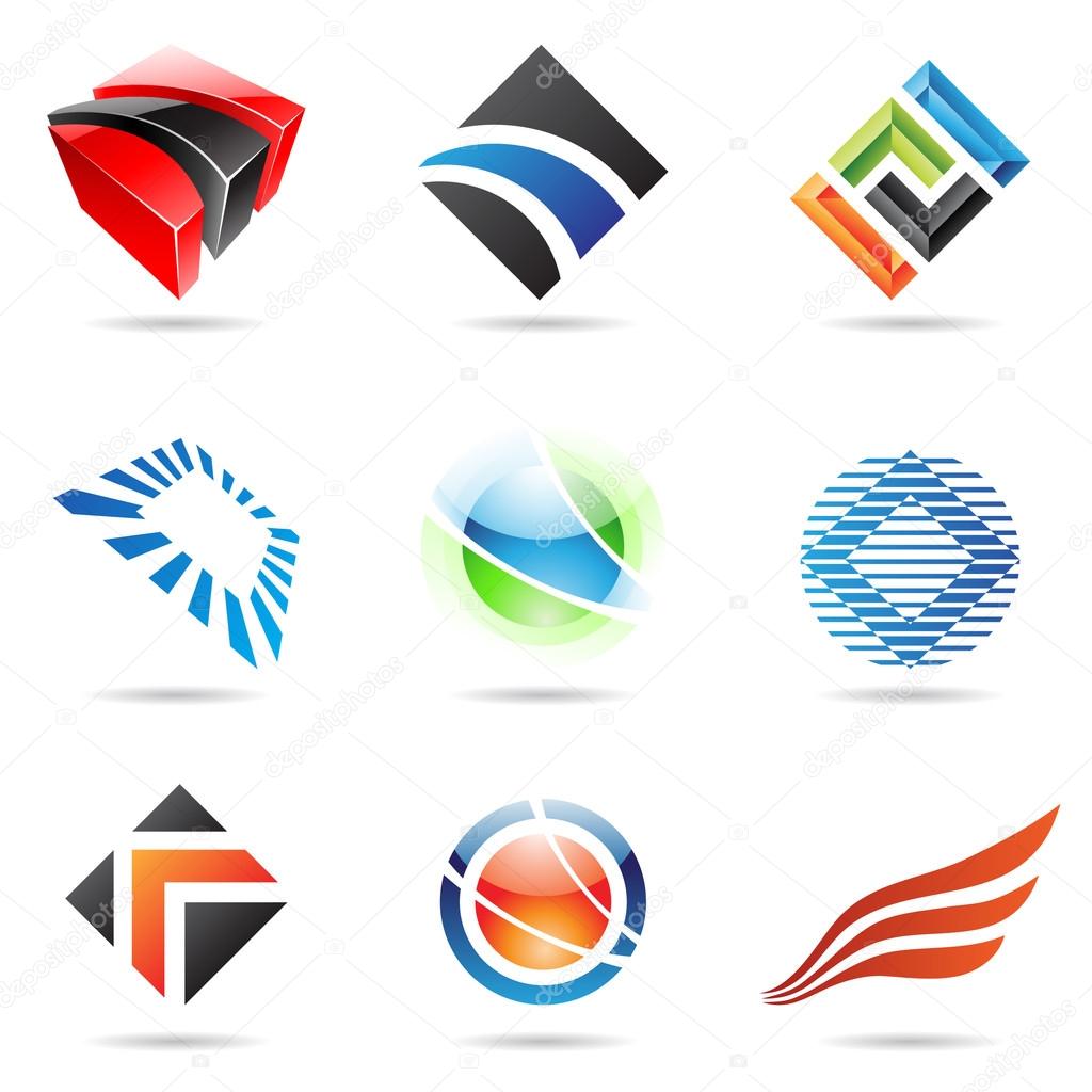 Various colorful abstract icons isolated on a white background