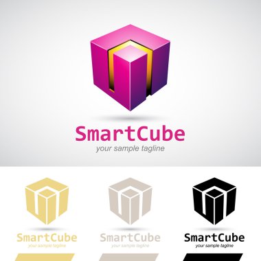 Kırmızı parlak 3d küp Logo Simge