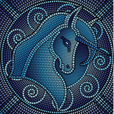 Mavi mozaik unicorn