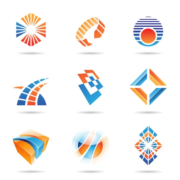 Verschiedene orangefarbene und blaue abstrakte Symbole, Set 8 — Stockfoto