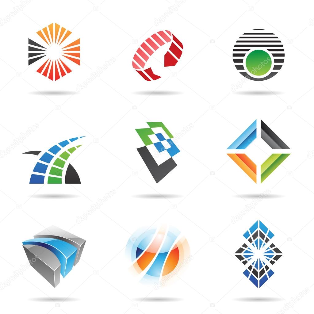 Various colorful abstract icons isolated on a white background