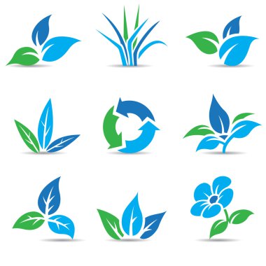 Mavi ve beyaz izole yeşil yaprakları