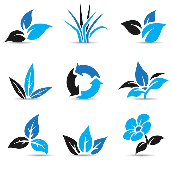 Folhas azuis e pretas isoladas em branco — Vetor de Stock
