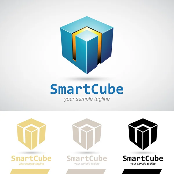 Blue Shiny 3d Cube Logo Icon — Stock Vector