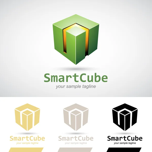 Green Shiny 3d Cube Logo Icon — Stock Vector