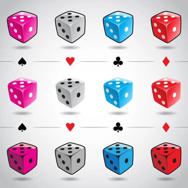 Dés colorés et combinaisons de cartes — Image vectorielle