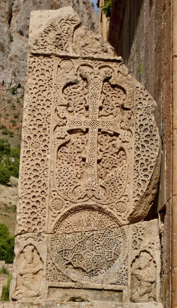 Khachkar Medieval Fue Colocado Cerca Pared Norte Iglesia Surb Astvatsatsin — Foto de Stock