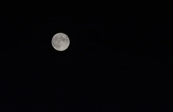 Черном Ночном Небе Висит Красивая Полная Луна Которой Видна Поверхность — стоковое фото