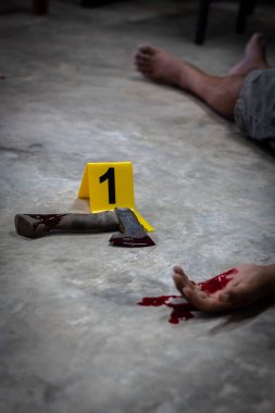 Adli tıp müfettişi olay yerindeki bir silahın fişeklerini vurguluyor.