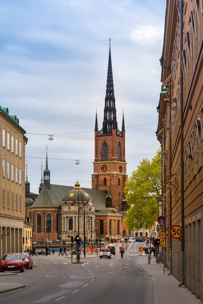 Stockholm Svédország Május 2017 Riddarhustorget Street Riddarholmen Church Late Spring — Stock Fotó