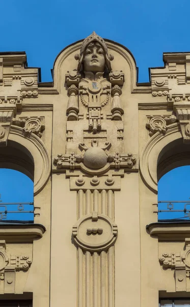 Lotyšsko Riga Fragment Dekorativní Výzdoby Fasády Domu Art Nouveau — Stock fotografie